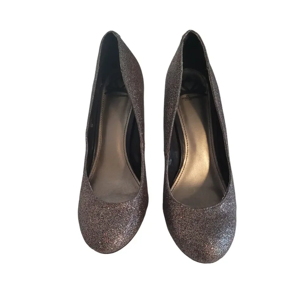 Fergalicious Women's Pewter Glitter Sparkle Slip On Pump Heels Size 9